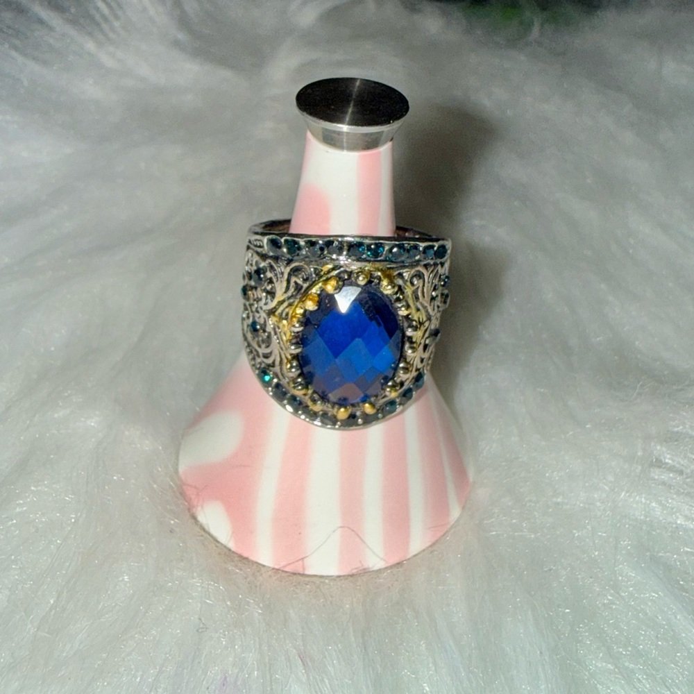 Blue Gemstone Statement Ring Size 7 - image 4